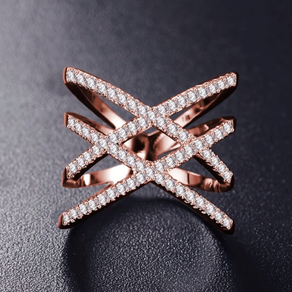 New! Double X Rose Gold CZ Ring